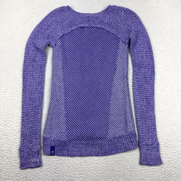 Ivivva Busy to‎ be Cozy V-Neck Pullover Sweater Girl's 12 Purple Knit Slim Fit - Picture 4 of 9